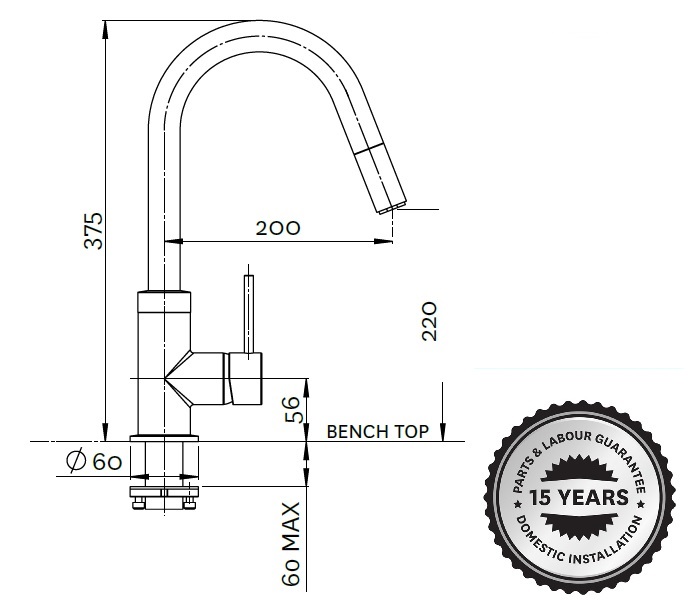Benton's Finer Bathrooms Methven Gooseneck Pull Out Sink Mixer